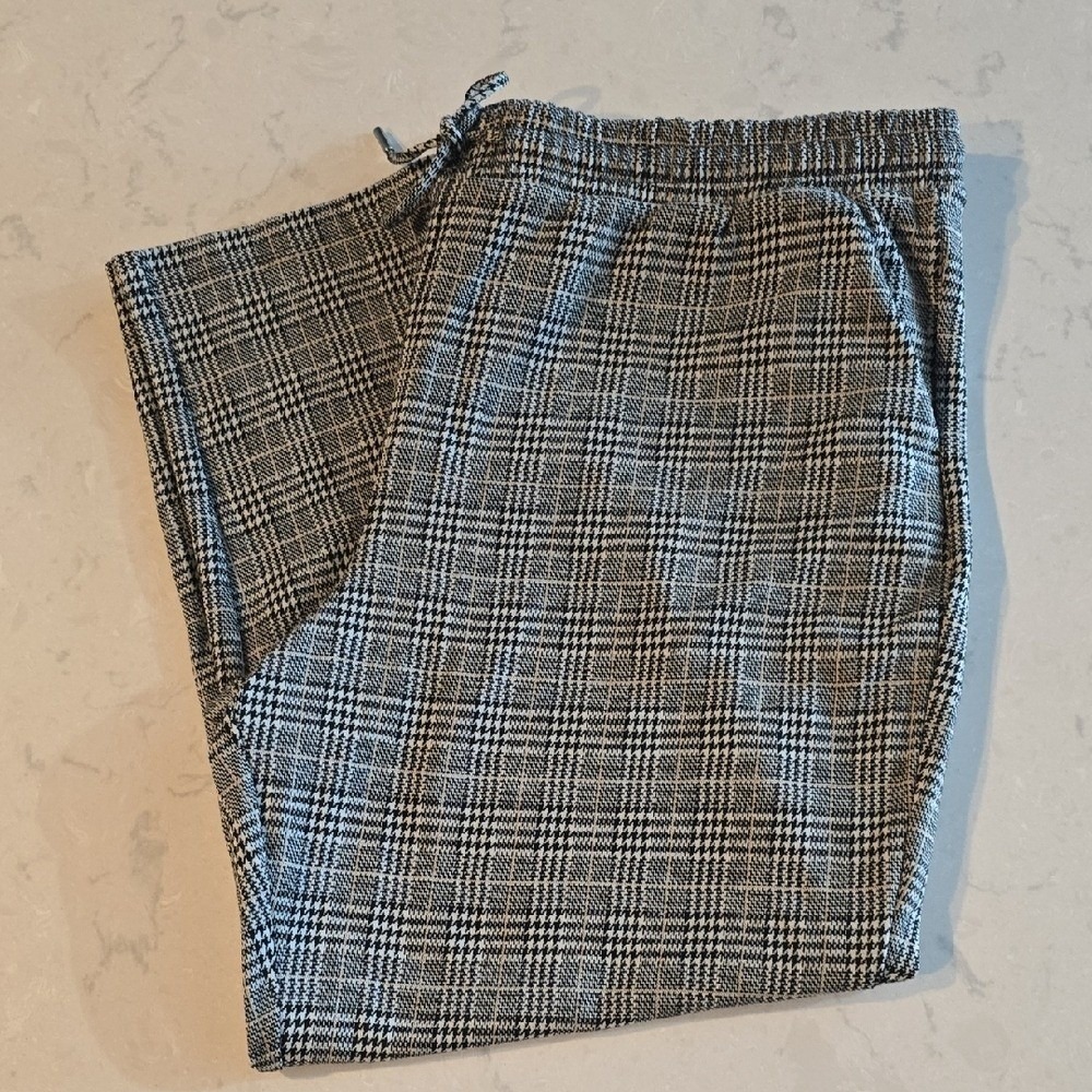 Time and Tru Plus 3XL 22 Glen Plaid Pull On Pants Black White Mod Retro Academia
